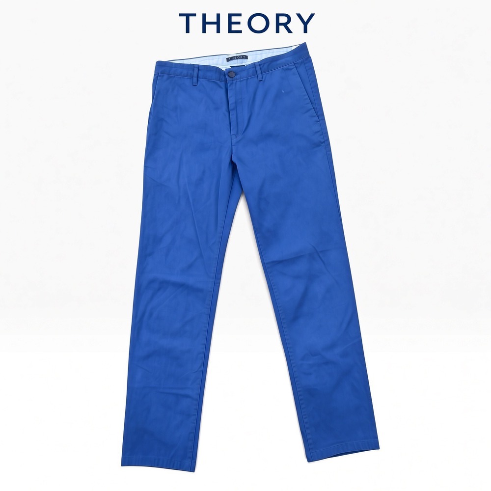 Theory Mens Raf Flat Front Chino Pants Blue Stretch Cotton Twill Slim Fit 32x31